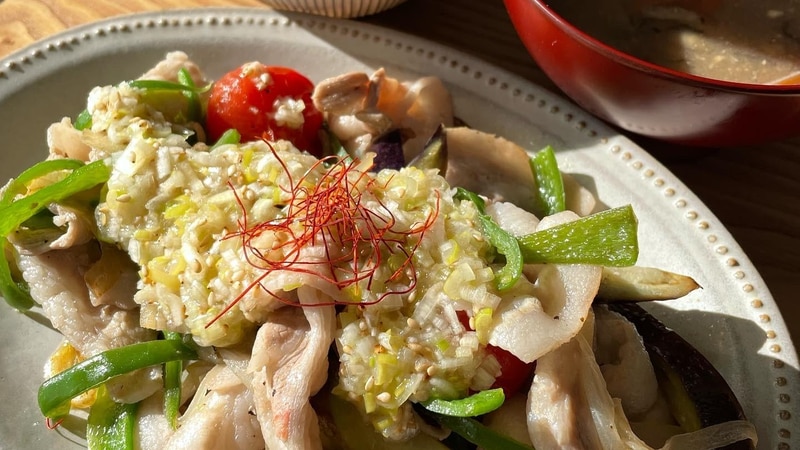 ネギ塩だれで、豚バラ野菜炒め☆
